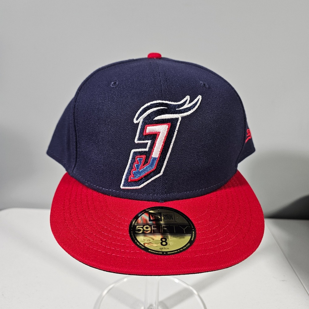 New Era 59FIFTY Hat Mens Size 8 Navy Red Jacksonville Jumbo Shrimp MiLB Fitted